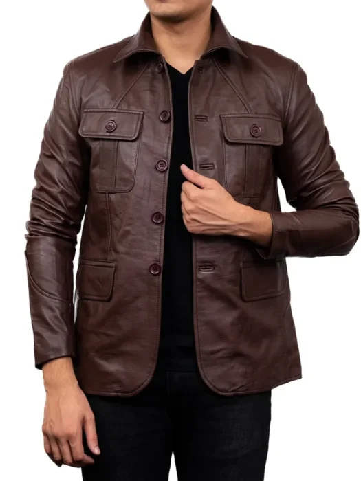 5-Button Men Lambskin Leather Blazer