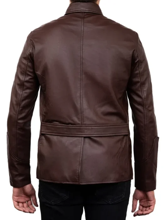 5-Button Men Lambskin Leather Blazer-Brown