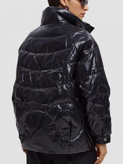 Black High collar puffer jacket back