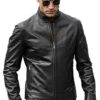 Black cafe racer leather jacket