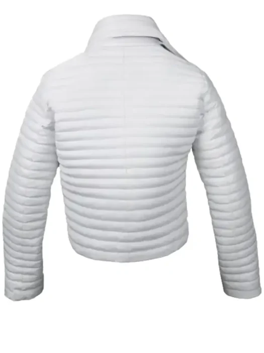 Causal Woman White Leather Puffer Jacket