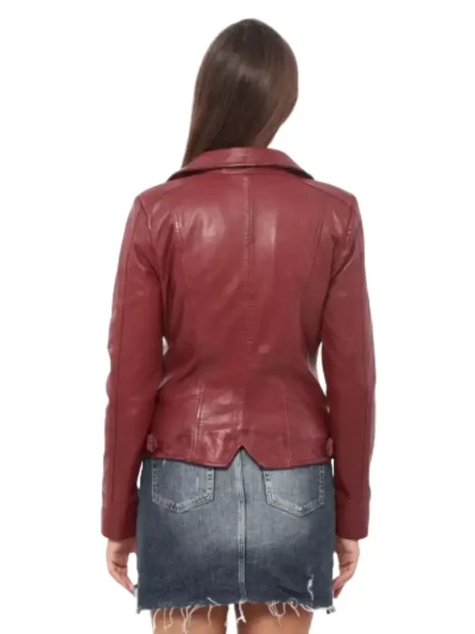 Dark Red Womens Biker Leather Jacket