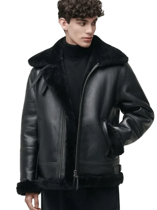 Men Aviator Leather Black Jacket