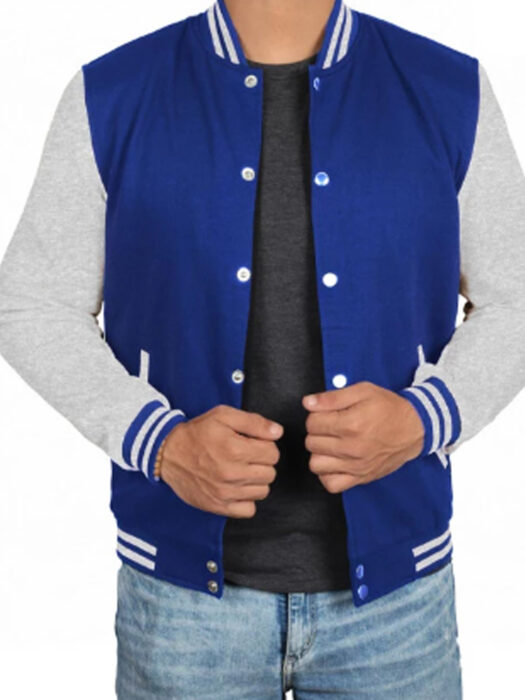 Men Grey and Royal Blue Varsity Jacket