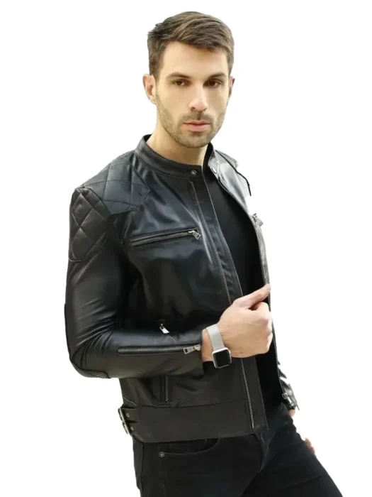 Men Racer Black Leather Jacket