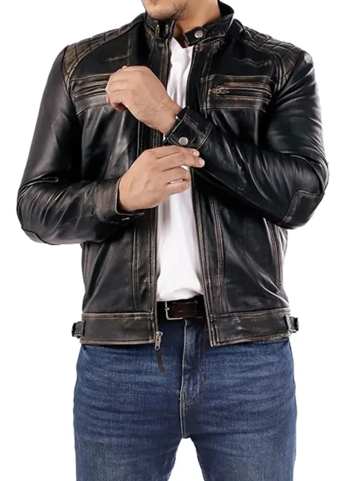 Men Style Café Racer Leather Jacket