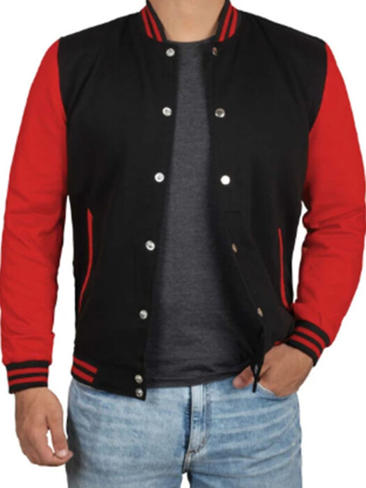 Mens Baseball Black and Red Varsity Jacket