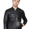 Mens Black Leather Bomber Jacket