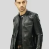 Men Black Side Racer Leather Jacket