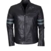 Mens Blue Stripe Retro Black Cafe Racer Jacket