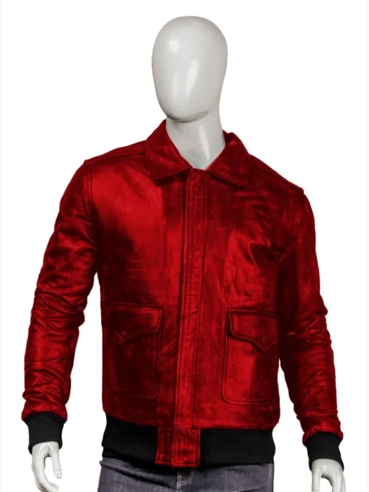 Mens Bomber Leather Red Jacket