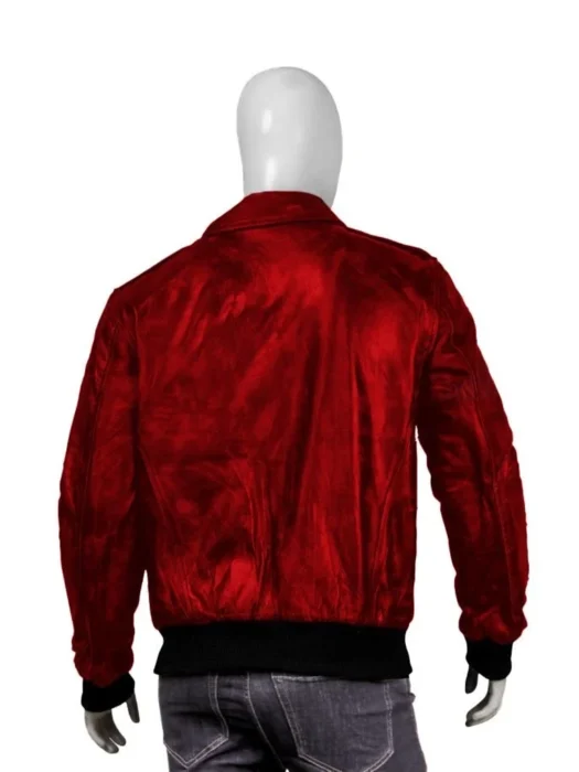 Mens Bomber Red Leather Jacket