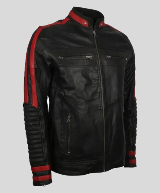 Mens Cafe Red Black-Racer Leather Jacket