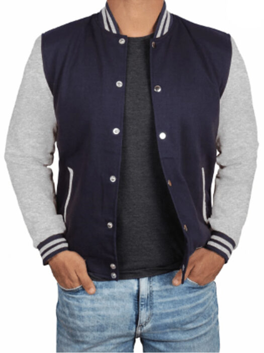 Mens Grey & Blue Varsity Jacket