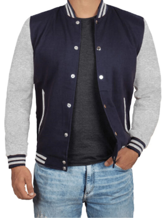 Mens Grey and Blue Varsity Jacket