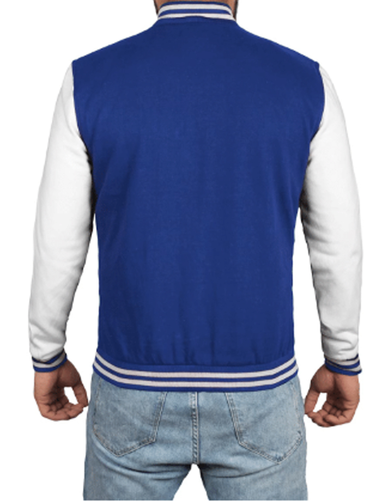 Mens Grey and Royal Blue Bomber Varsity Jacket