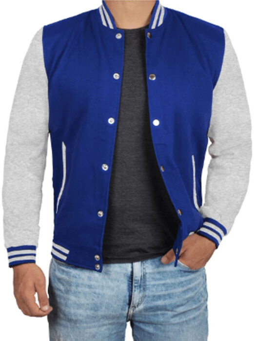 Mens Grey and Royal Blue Varsity Jacket