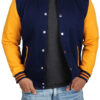 Mens Navy Blue and Yellow Varsity Jacket