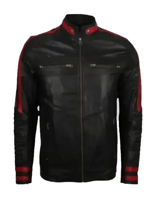 Men`s Racer Cafe Red & Black Leather Jacket