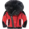 Men’s Red Insulated Fur Hooded Jacket