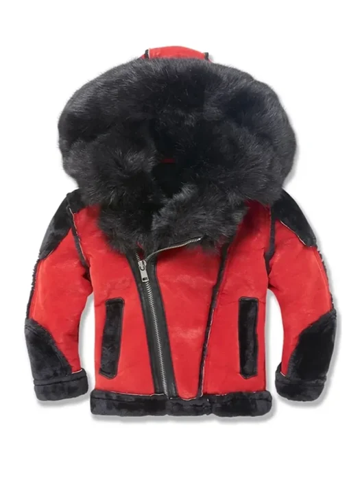 Men’s Red Insulated Fur Hooded Jacket