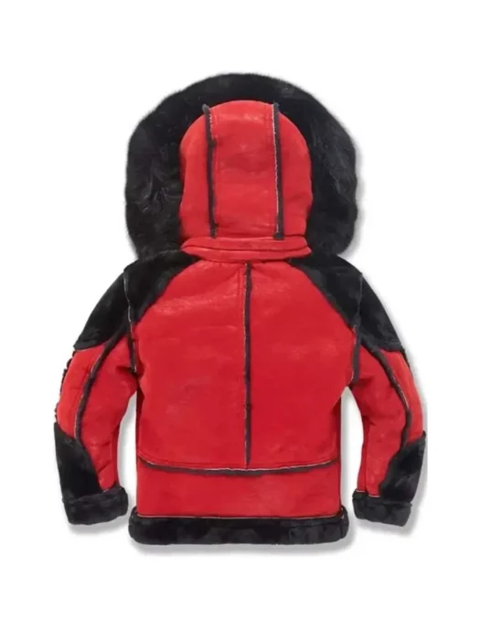 Men’s Red Insulated Hooded Fur Jacket