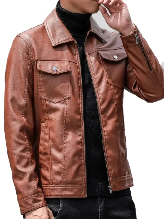 Men’s Shirt Collar Leather Jacket