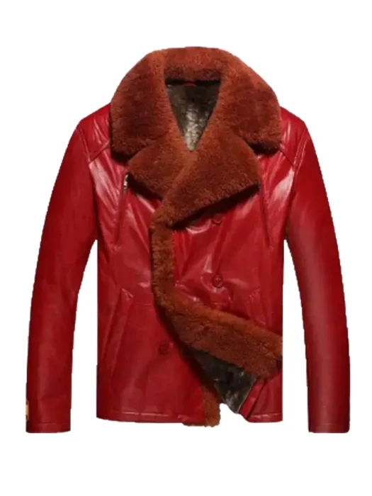 Men`s Stylish Shearling Red Leather Jacket