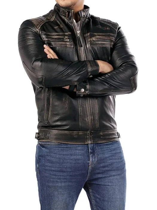 Signature Diamond Style Café Racer Leather Jacket