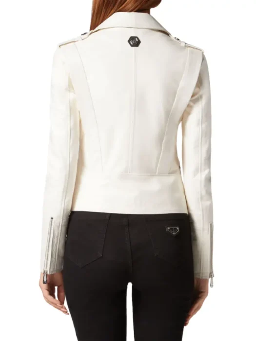 Stylish White Biker Leather Jakcet