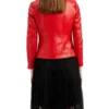 Untitled Women Red Quilted Cafe Racer Leather Jacket