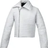 Woman White Puffer Leather Jacket