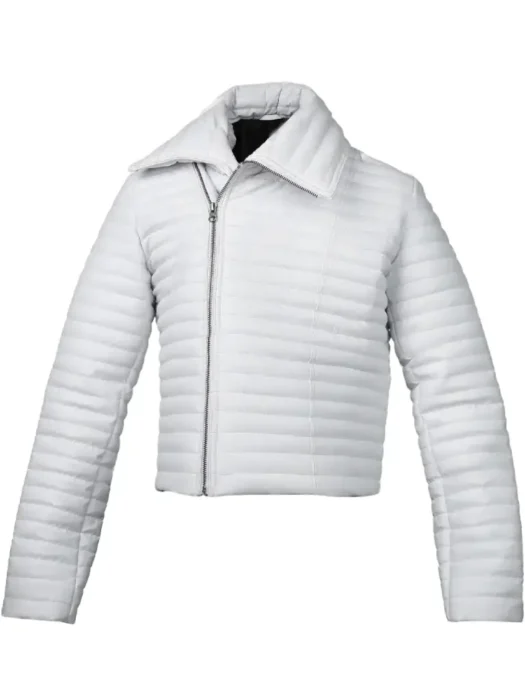 Woman White Puffer Leather Jacket