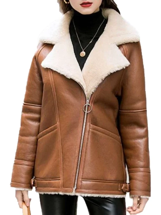 Women Brown Aviator Leather Jacket