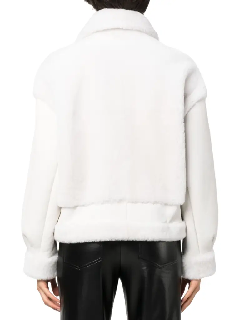 Women White Shearling Leather Jacket