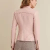 Women Baby Pink Back Sheepskin Biker Leather Jacket