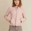 Women Baby Pink Leather Jacket Sheepskin Biker