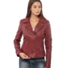 Womens Biker Dark Red Leather Jacket