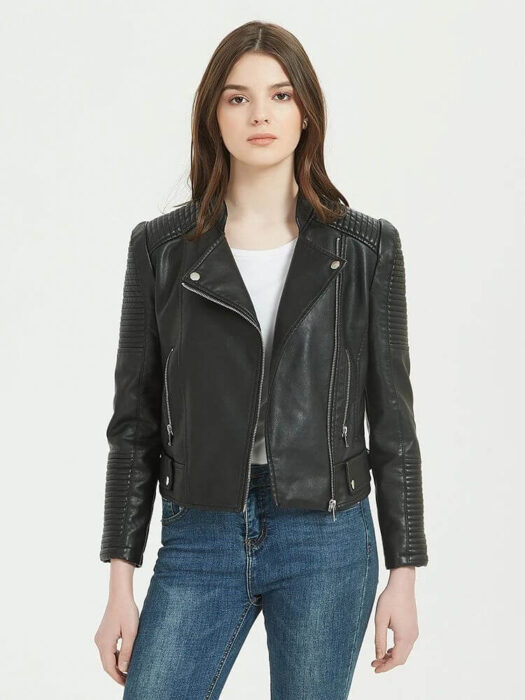 Womens-Black-Biker-Leather-Jacket-Front-Open