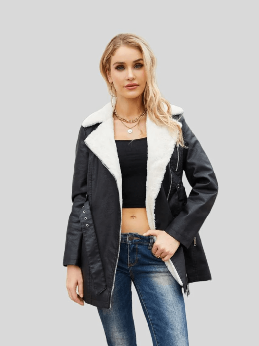 Womens-Black-Coat-Faux-Fur-Leather