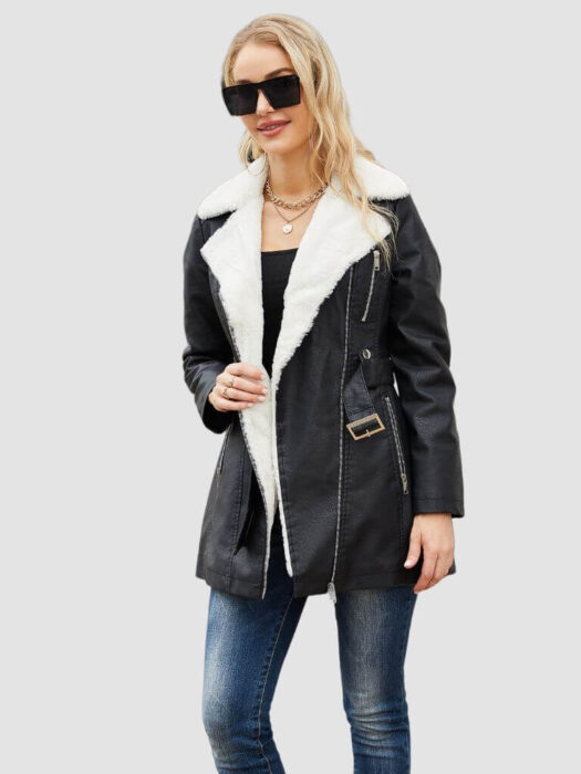 Womens-Black-Coat-Faux-Fur-Leather-Front-Open