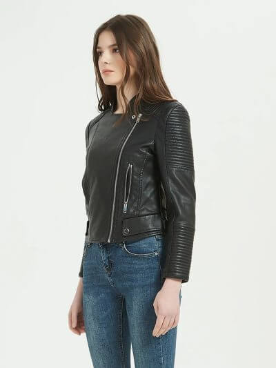 Womens-Black-Leather-Biker-Jacket-Side-Close