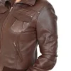 Women Closer Brown Bomber Leather Jacket