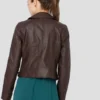 Womens Leather Brown Biker Jacket Back