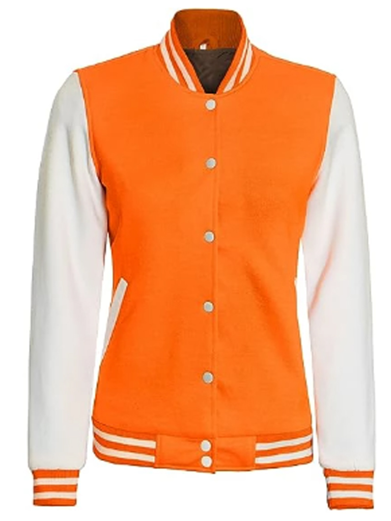 Women's Orange & White Varsity Jacket - Baseball Style
