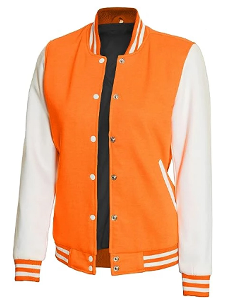 Women's Orange & White Varsity Jacket - Baseball Style