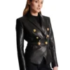 Womens Stylish Black Leather Blazer