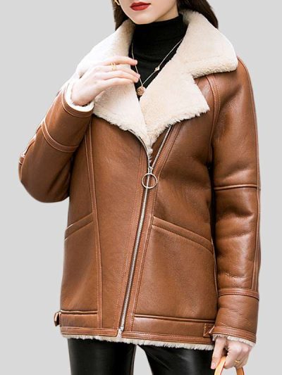 Women Aviator Leather Jacket Side