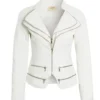 Womens White Biker Faux Leather Jacket