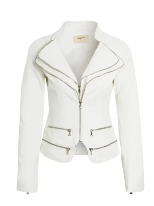 Womens White Biker Faux Leather Jacket